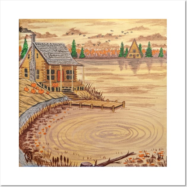 Cabin at the Lake in the Fall Season Wall Art by Matt Starr Fine Art